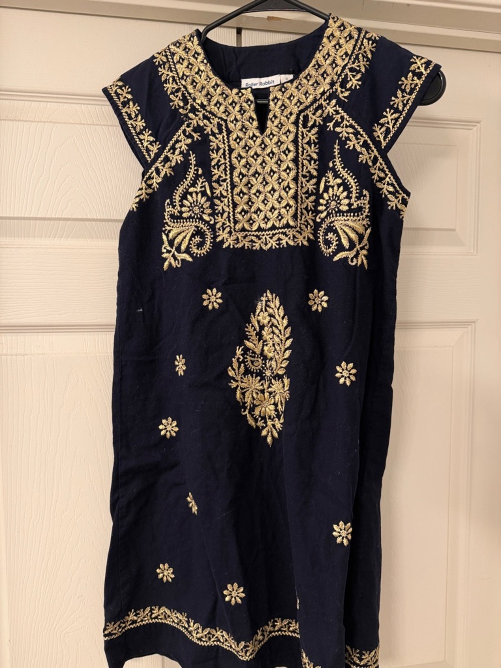 Roller Rabbit Navy Dress with Gold Embroidery